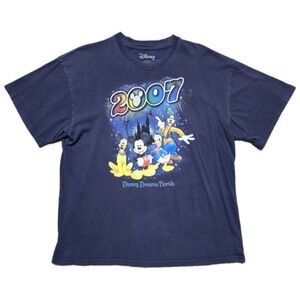 Y2K Mickey‎ Donald Duck Goofy Pluto Walt Disney 2007 T-Shirt Blue Mens XL